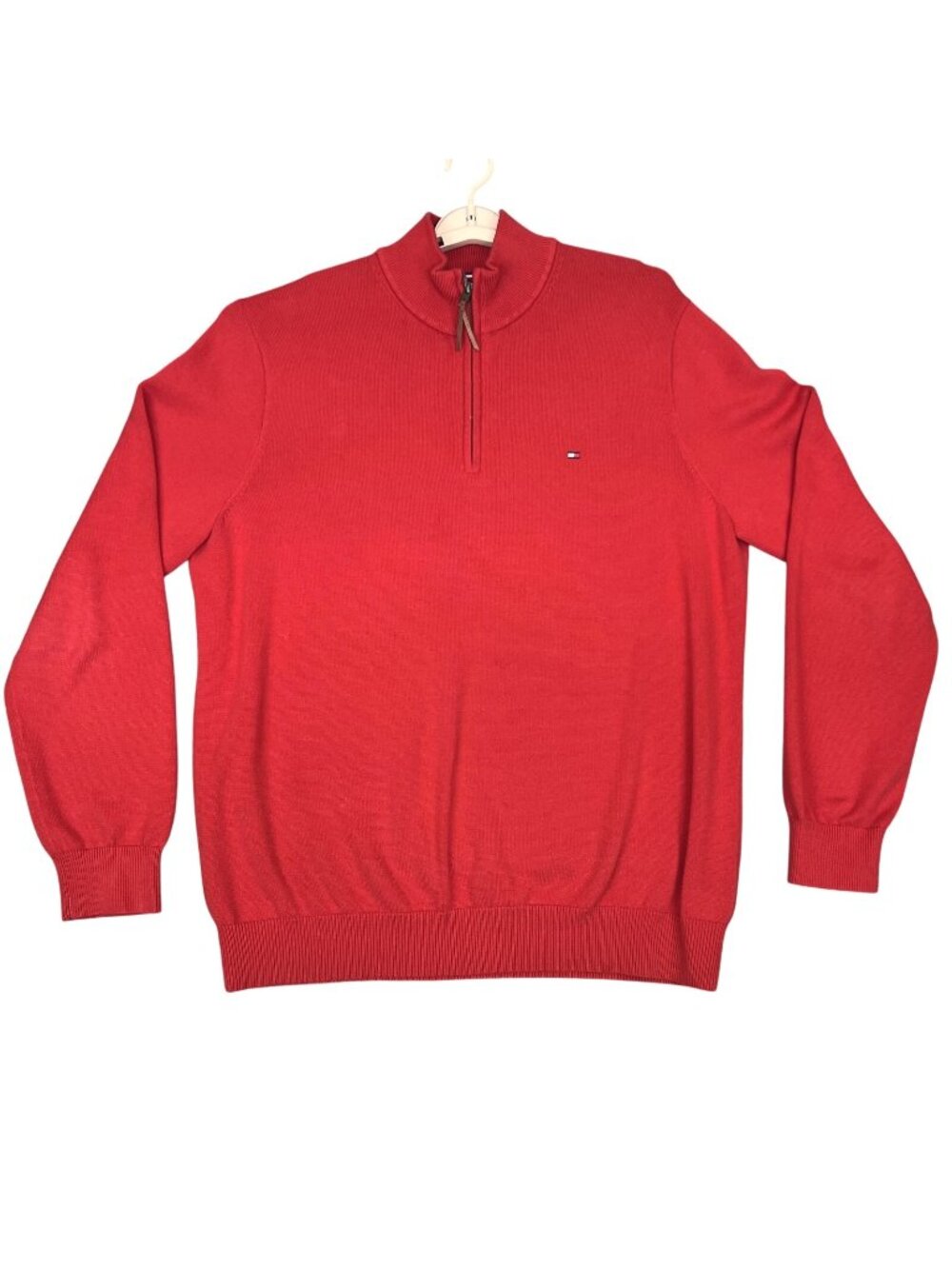 Mens Size Med Tommy Hilfiger Red Half-Zip Sweater Cotton Blend Preppy Layering